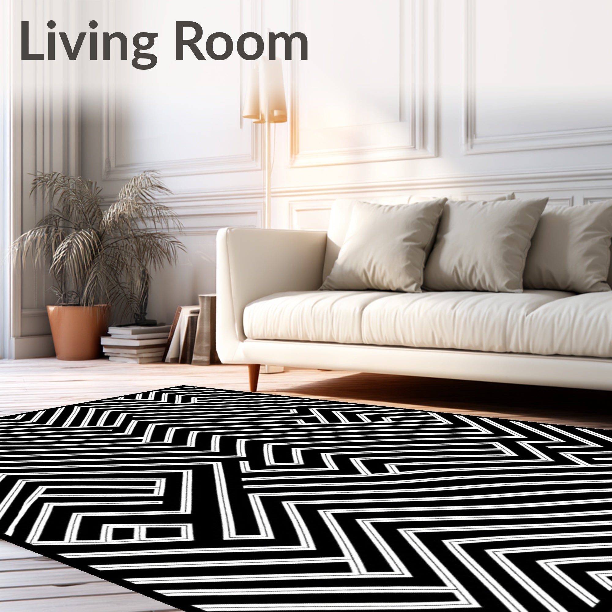 Angular Black White Line Art Rug