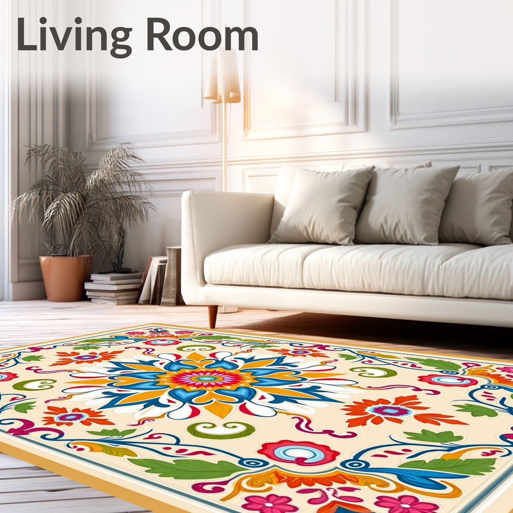 Vibrant Floral Medallion Inspired Pattern Rug