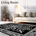 Ornate Black White Mandala Design Rug