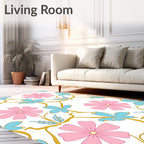 Pink Turquoise Floral Vine Pattern Rug