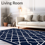 Intricate Indigo Lattice Geometric Design Rug