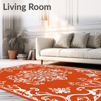 Orange With White Floral Pattern Rug