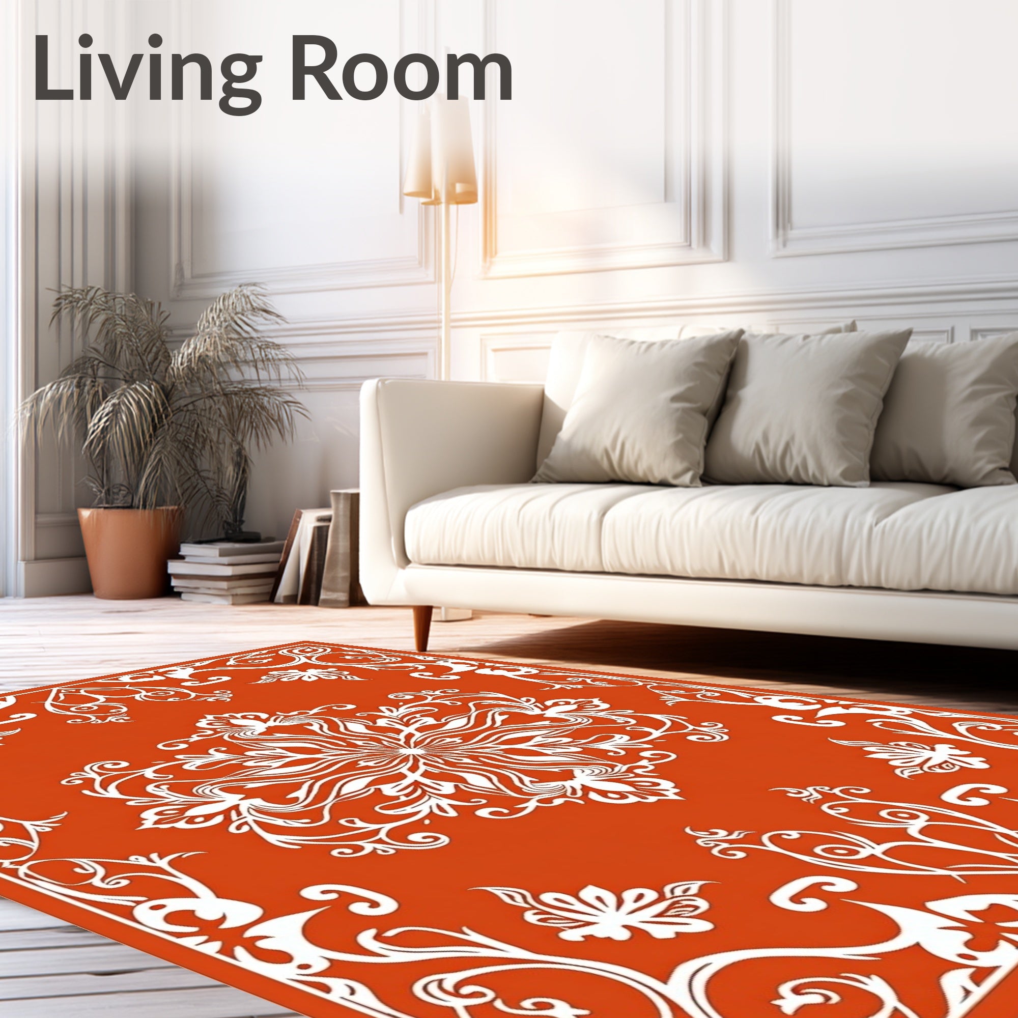 Orange With White Floral Pattern Rug