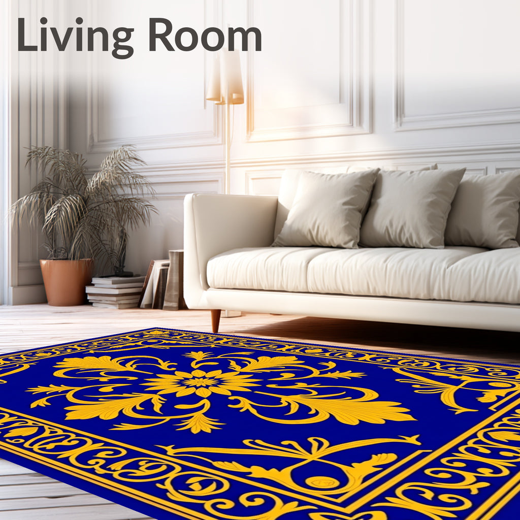 Classic Blue Gold Floral Medallion Rug