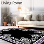 Ornate White Floral Border Design Rug