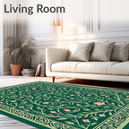 Dark Green Floral Vines Pattern Rug