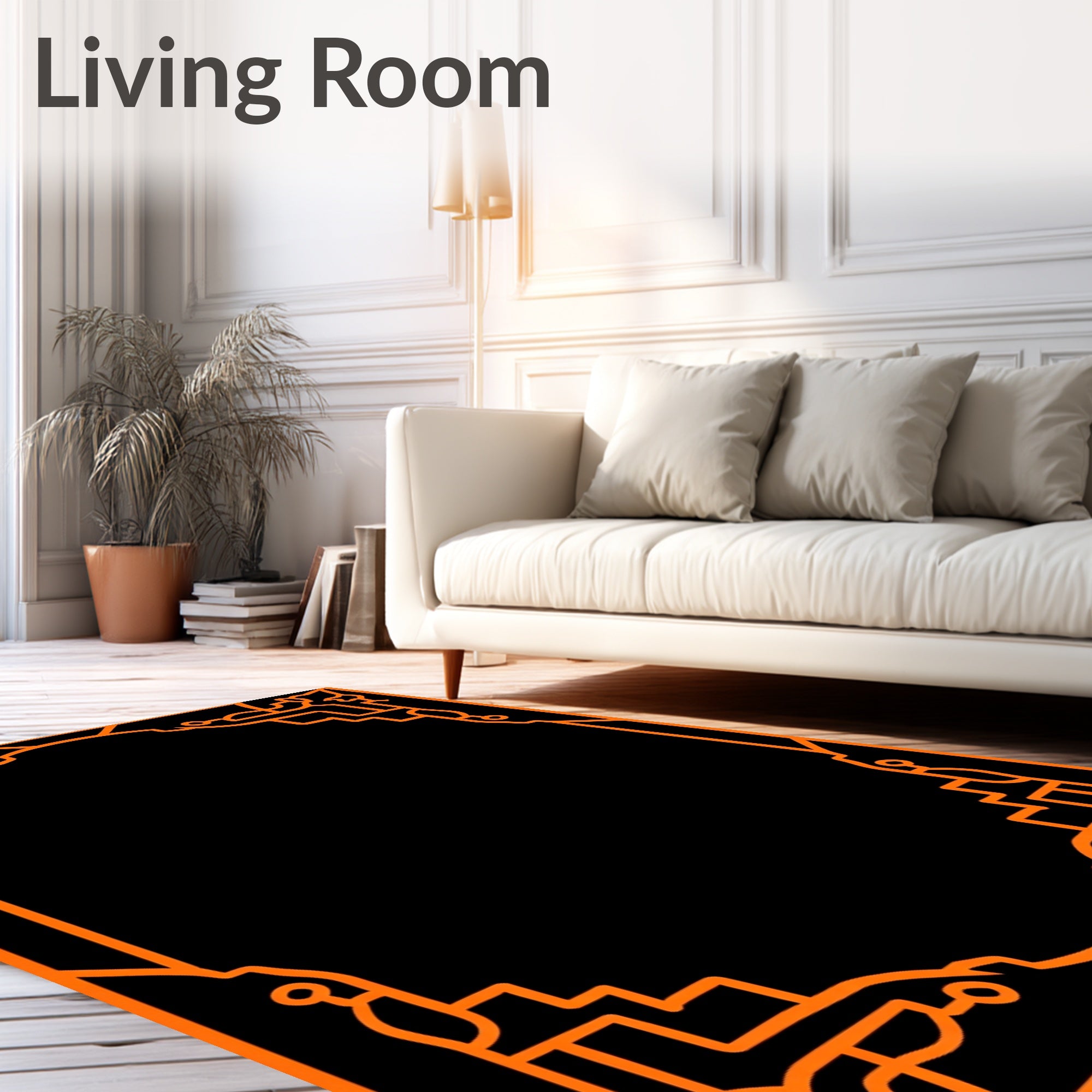 Orange Geometric Ornate Frame Rug