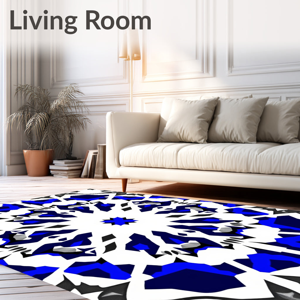 Bold Blue Geometric Mandala Design Rug