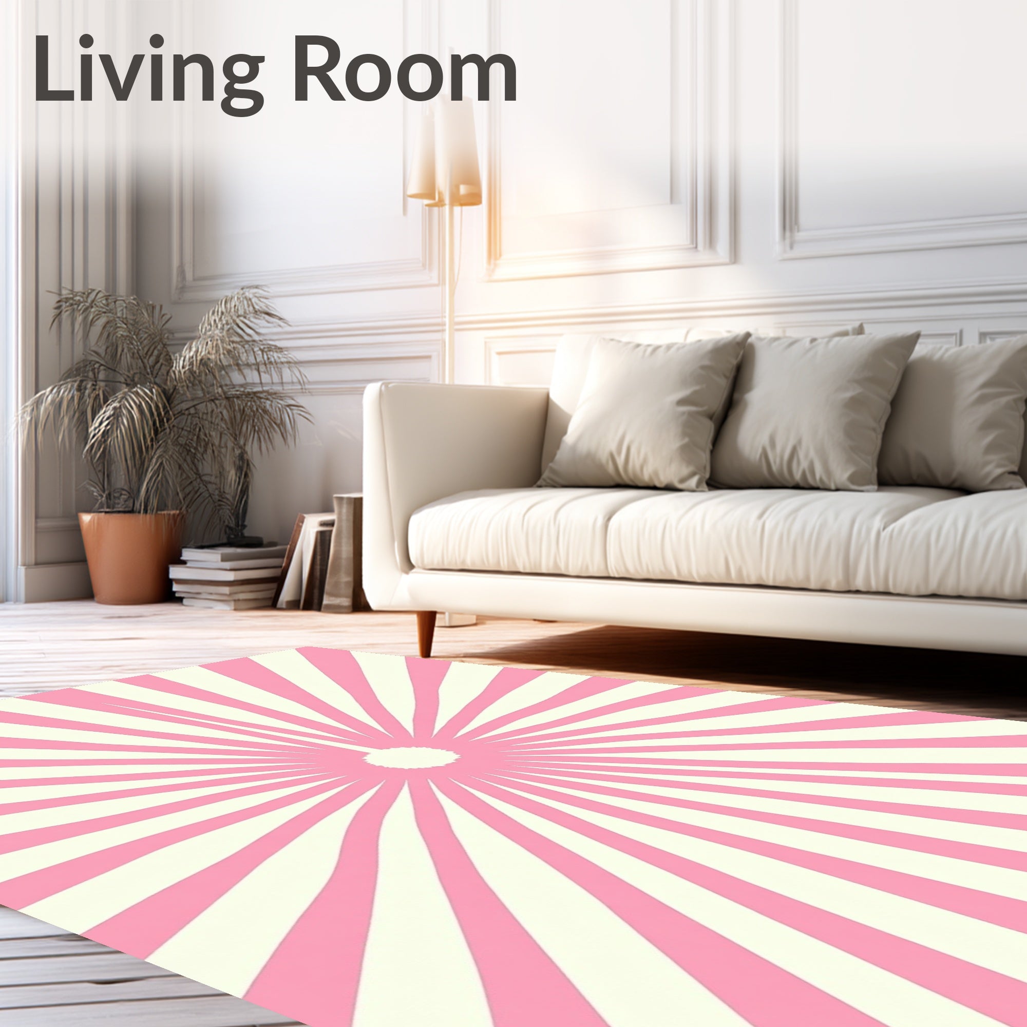 Pink and Cream Sunburst Pattern Rug