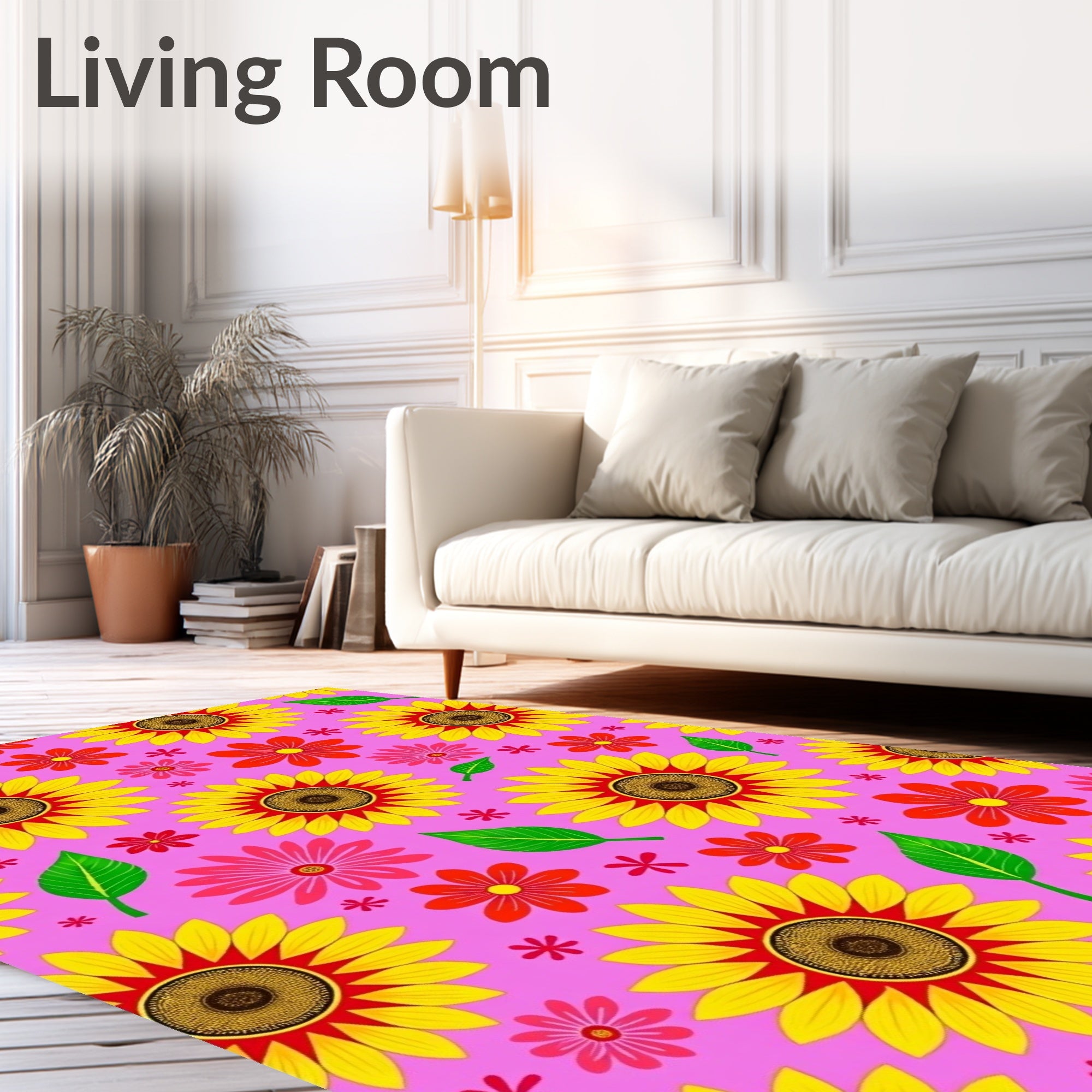 Vibrant Yellow Sunflower Floral Pattern Rug