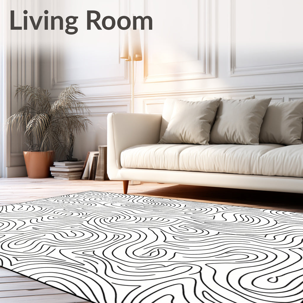 Abstract Swirls Black Line Art Rug