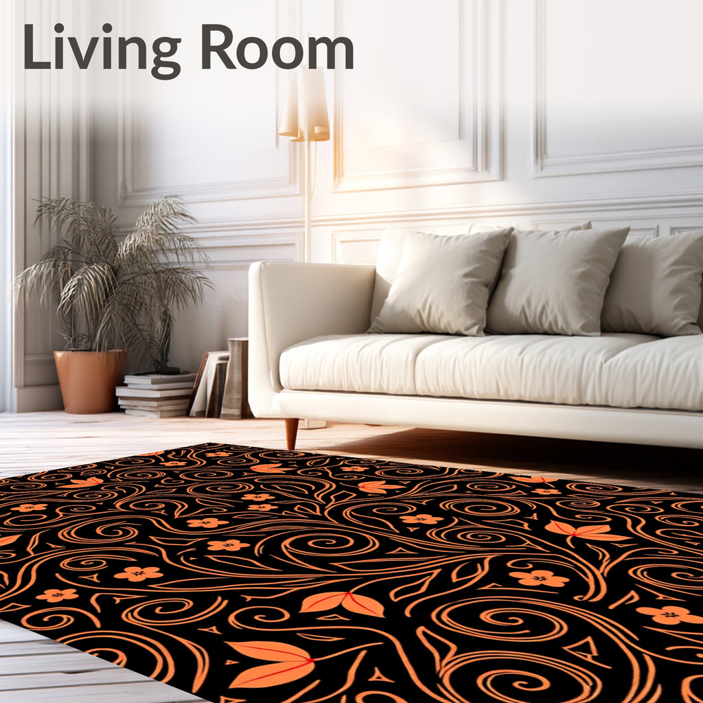 Orange Floral Swirl Pattern Rug