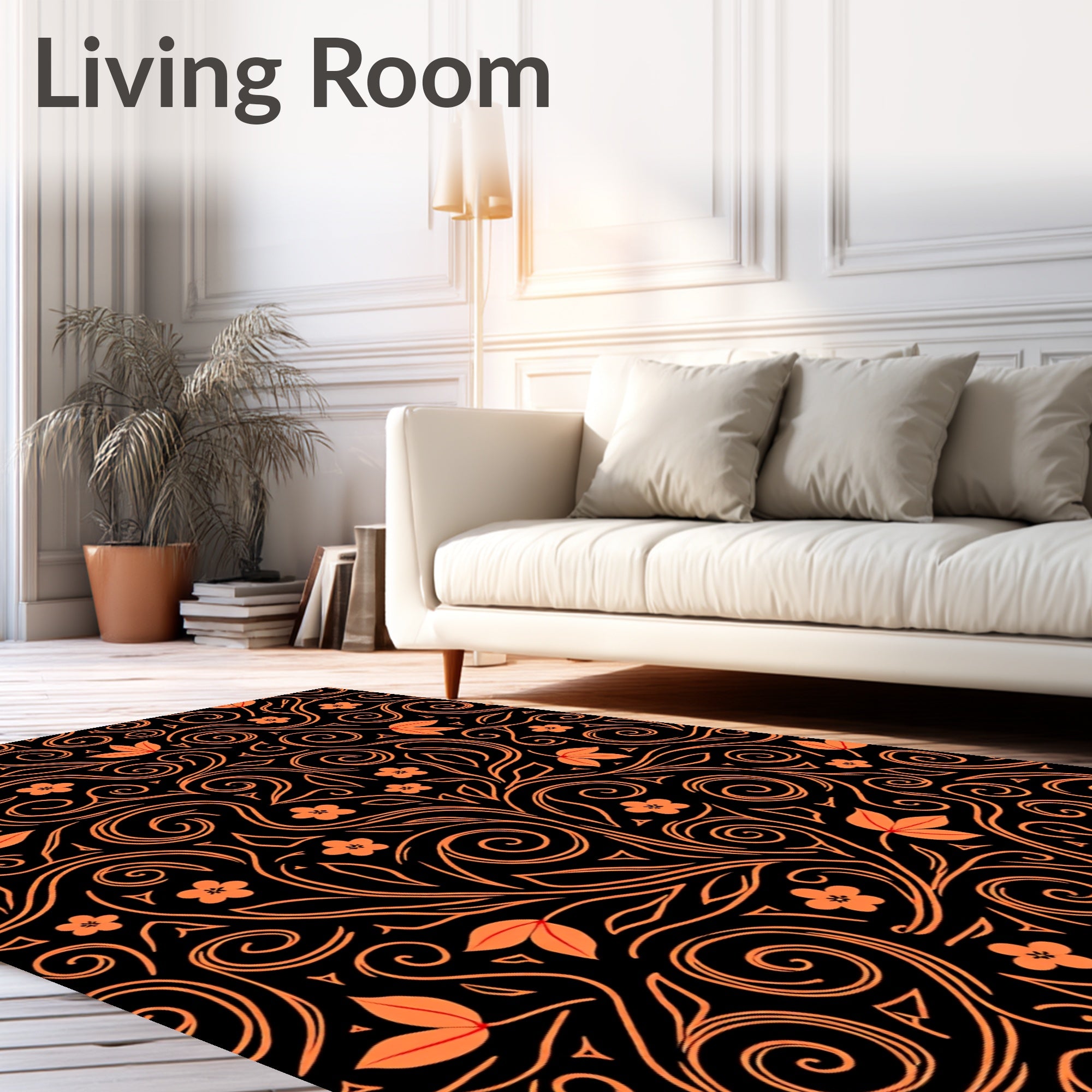 Orange Floral Swirl Pattern Rug