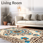 Floral Mandala With Swirl Border Design Rug