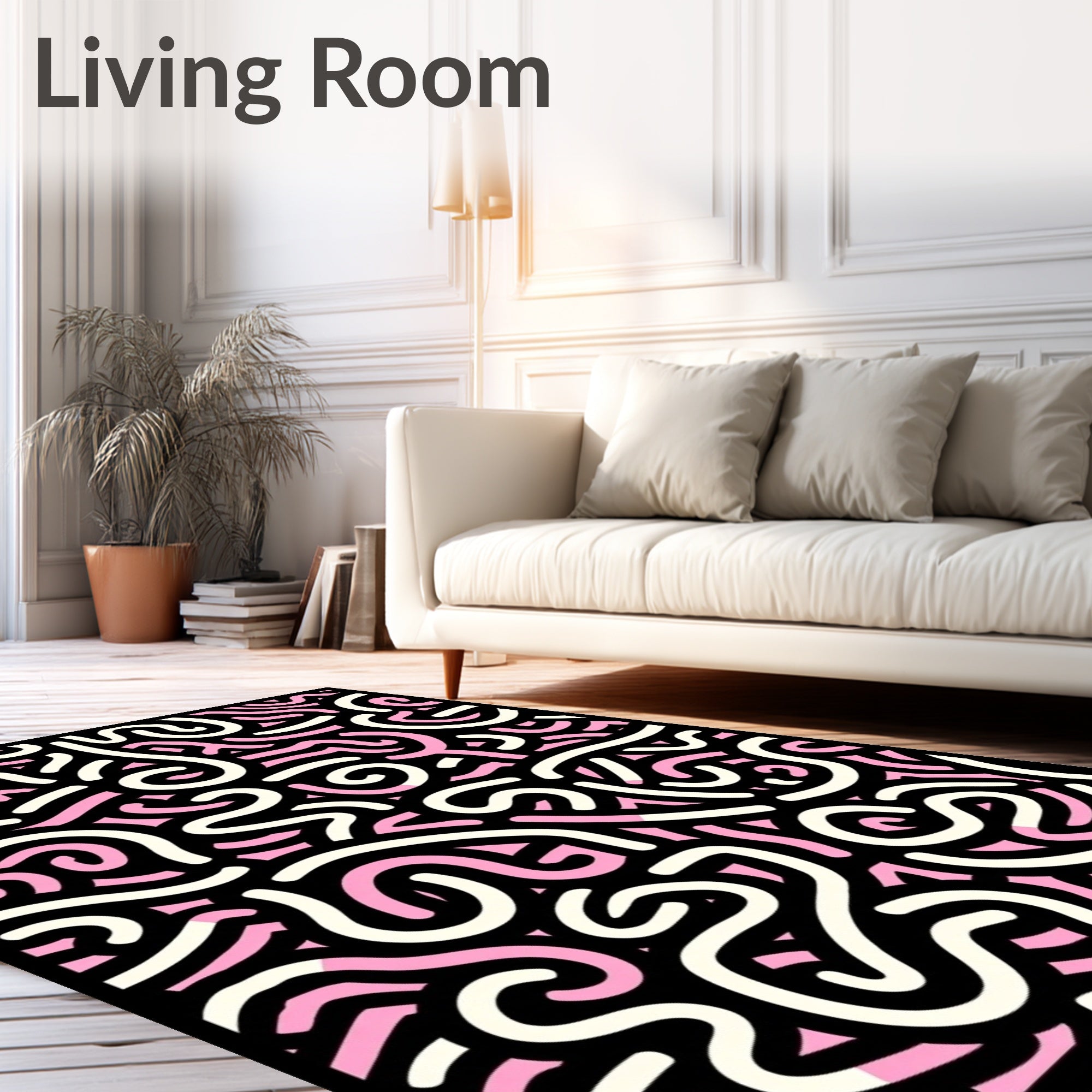 Pink White Swirl Abstract Pattern Rug