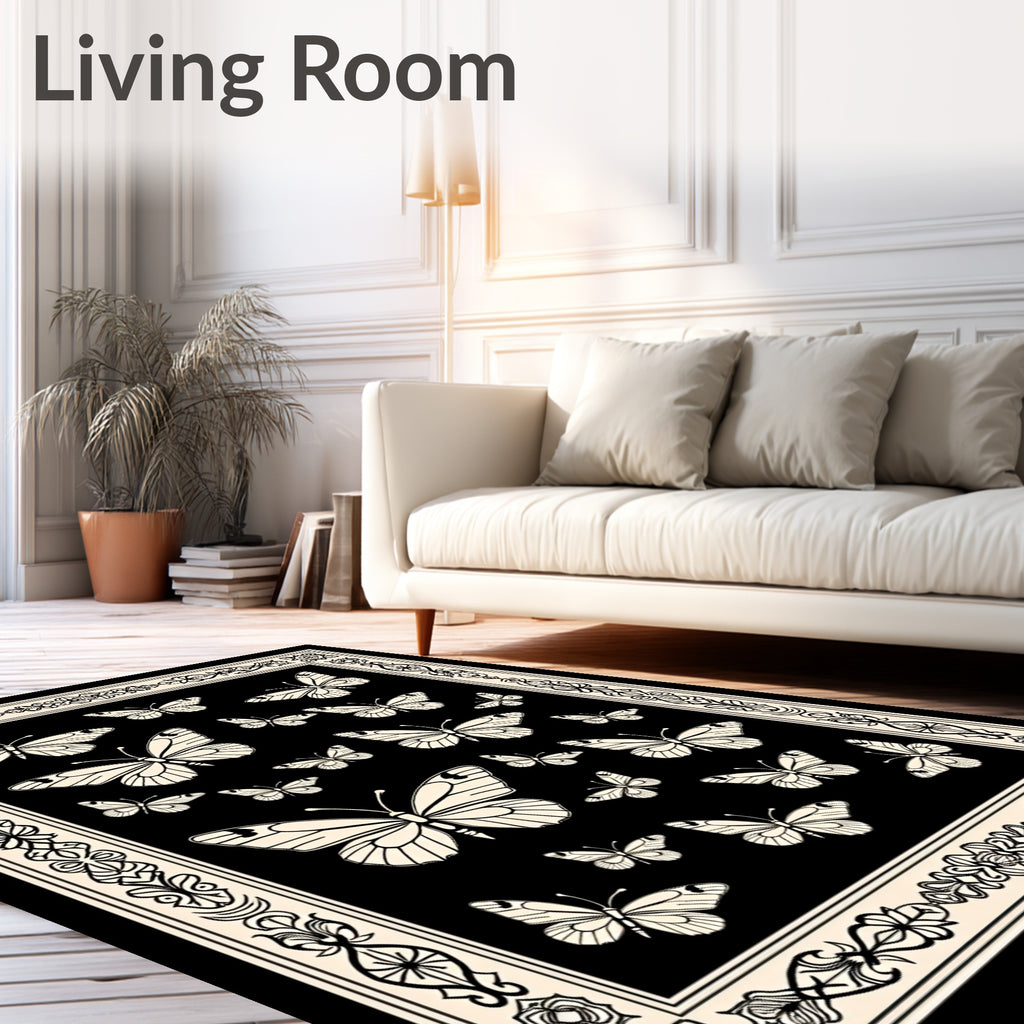Elegant Butterfly Pattern With Decorative Frame Rug