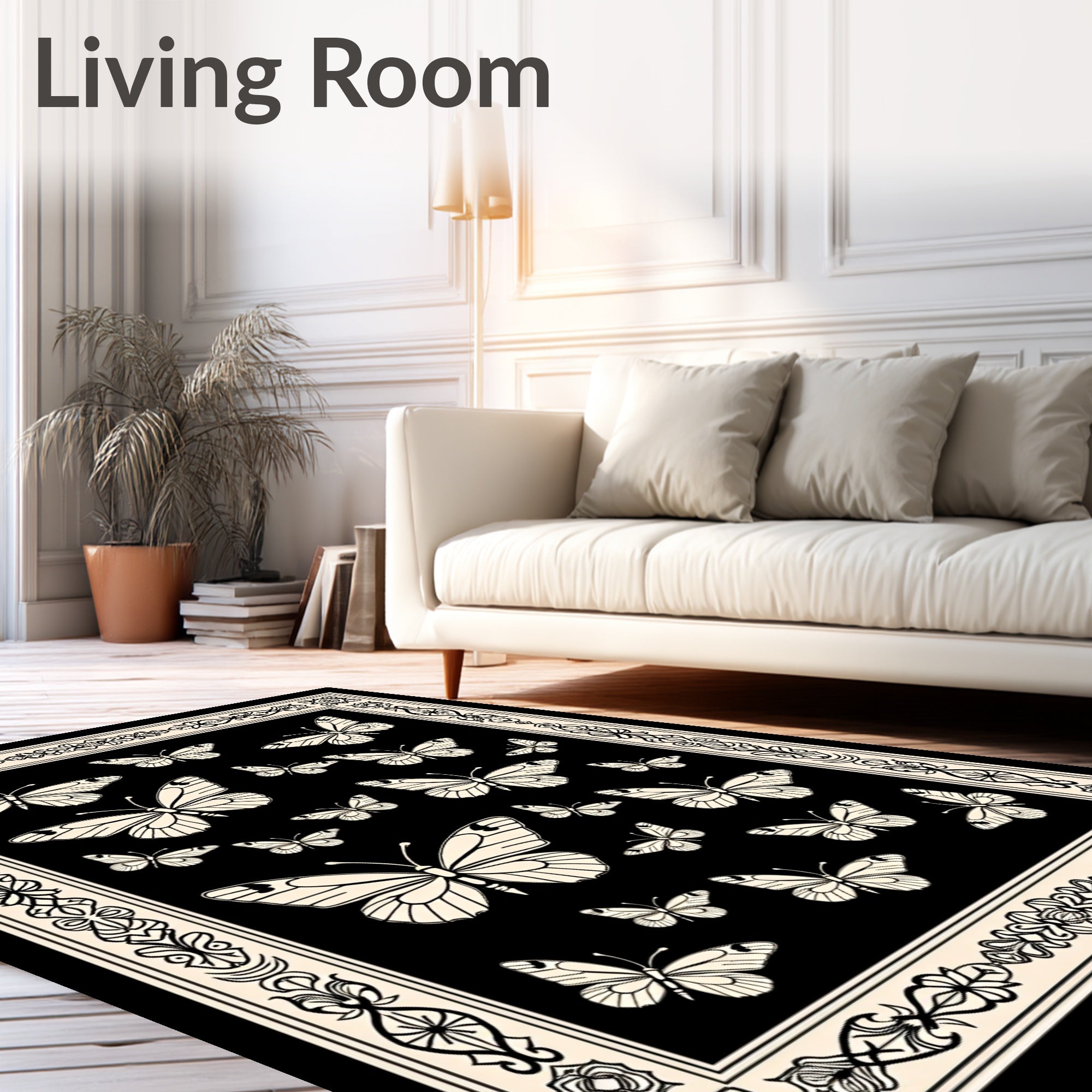 Elegant Butterfly Pattern With Decorative Frame Rug