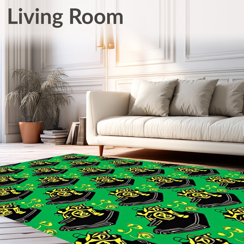 Jazzy Black Yellow Musical Notes Rug