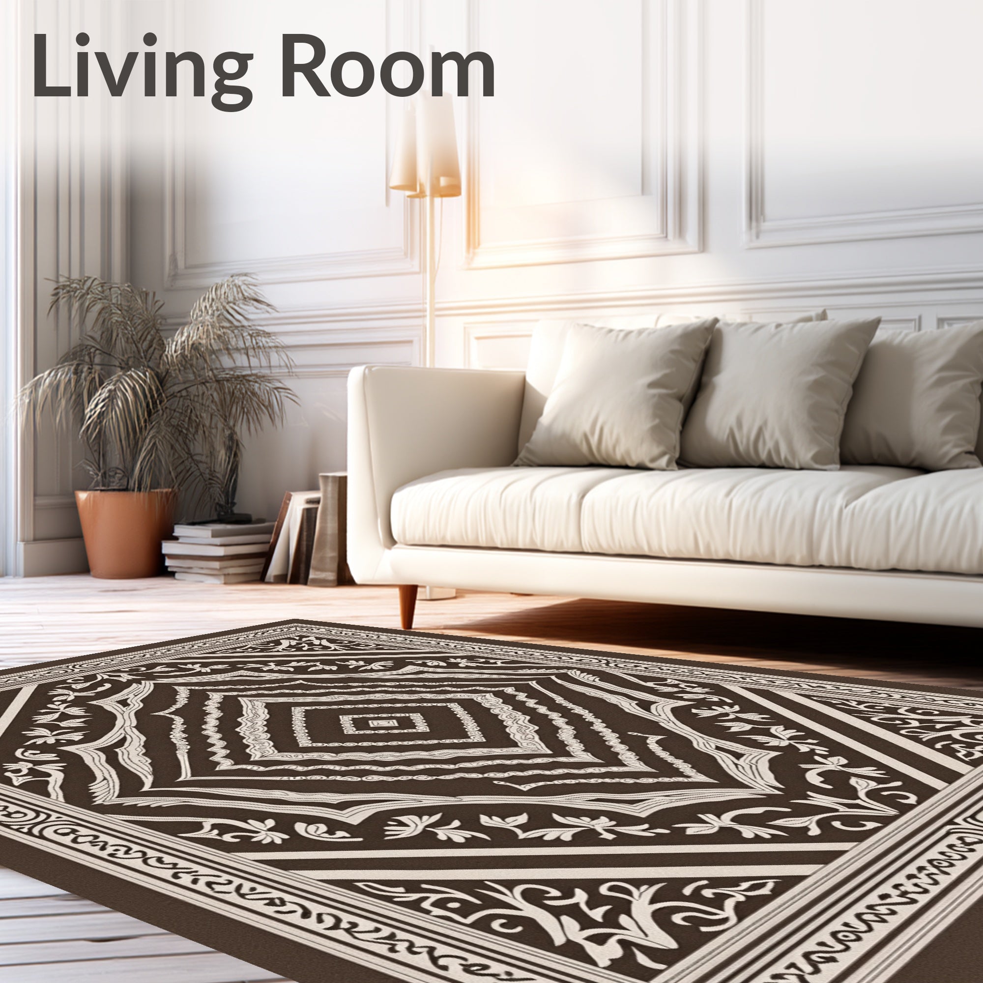 Classic Brown Cream Diamond Floral Rug