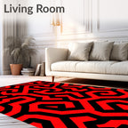Bold Red Black Maze Pattern Rug
