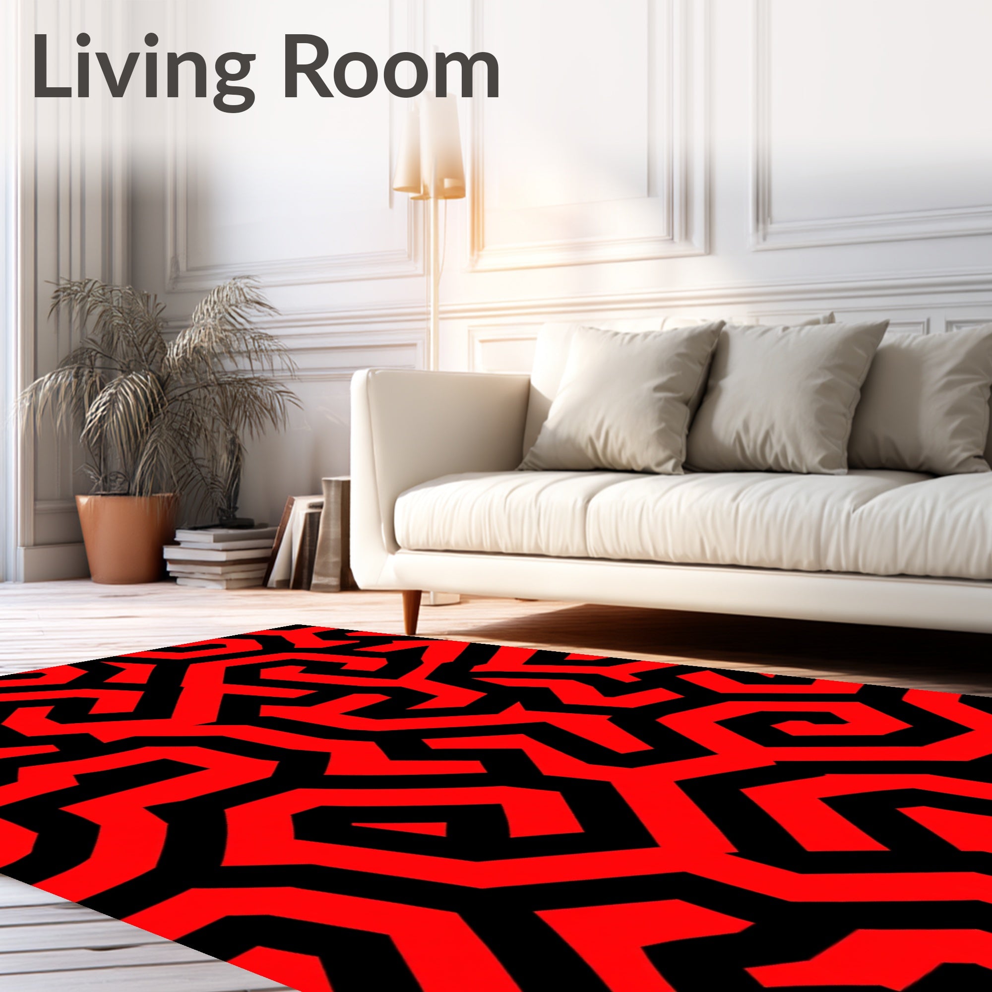 Bold Red Black Maze Pattern Rug