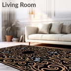 Elegant Gold Swirls Botanical Pattern Rug