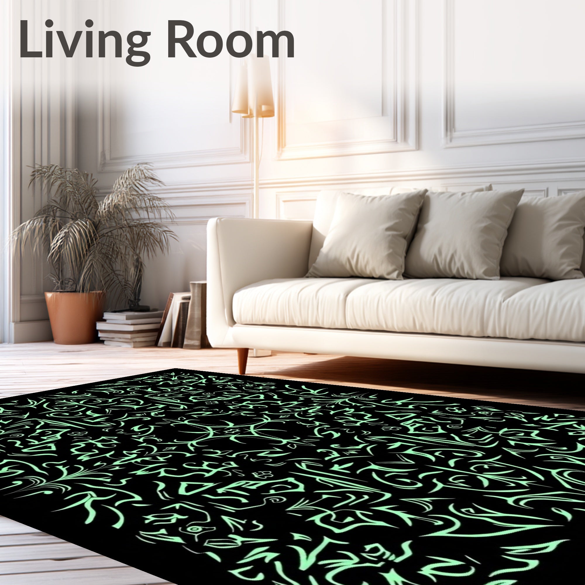 Abstract Swirling Light Green Pattern Rug