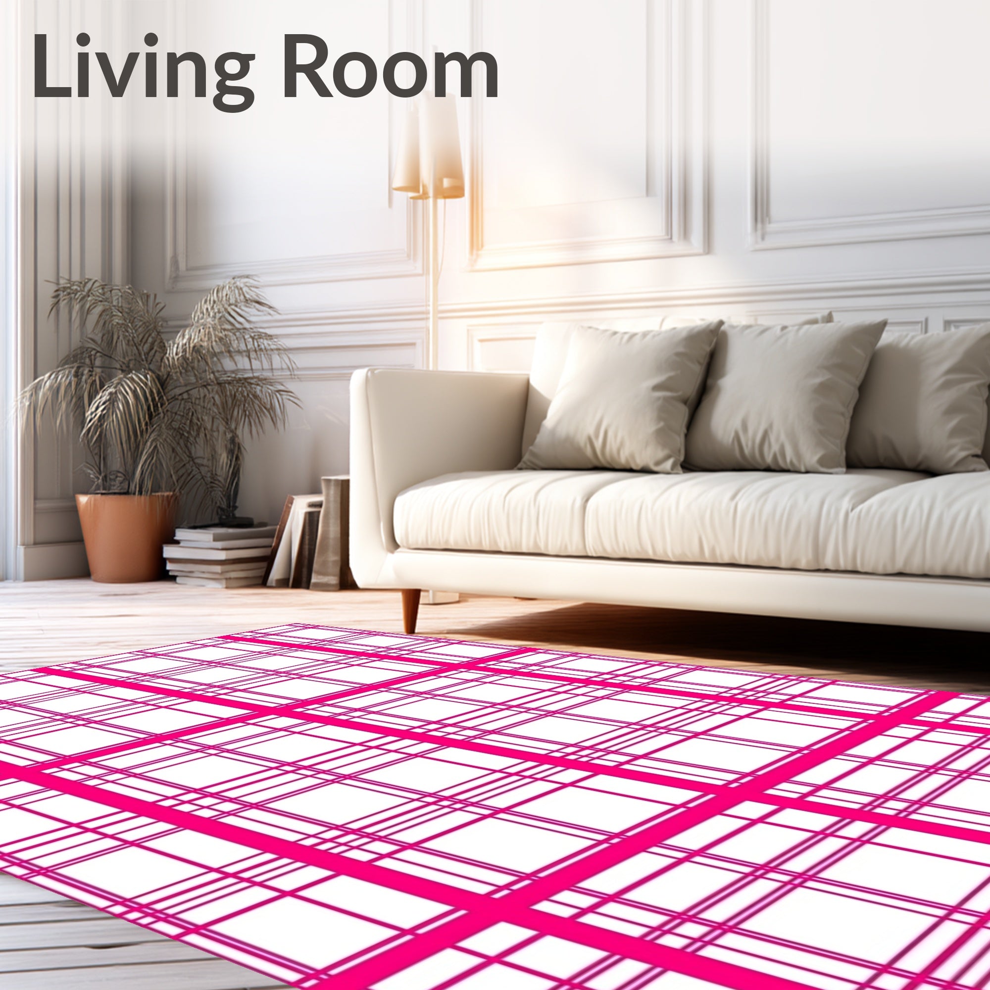 Bold Pink Plaid Pattern Rug