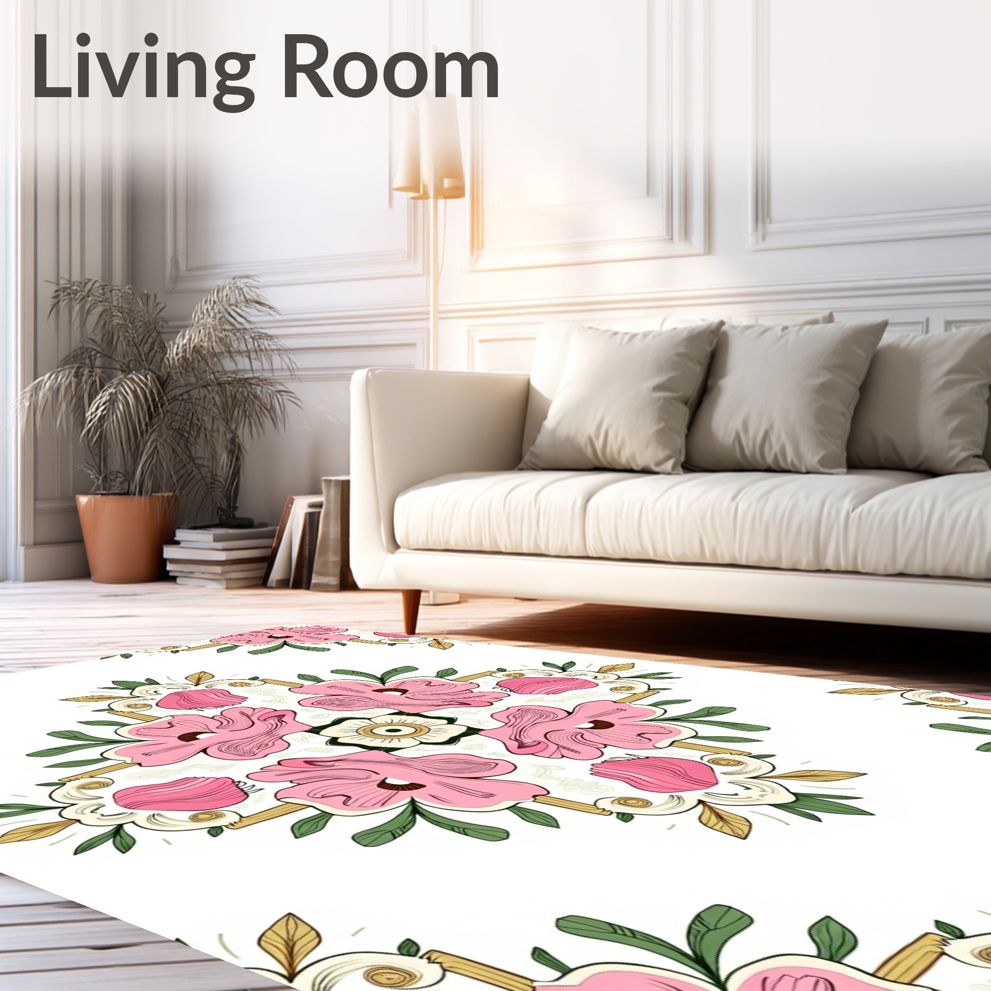 Pink Floral Medallion Pattern Rug