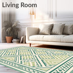 Geometric Patterned Green Cream Rug