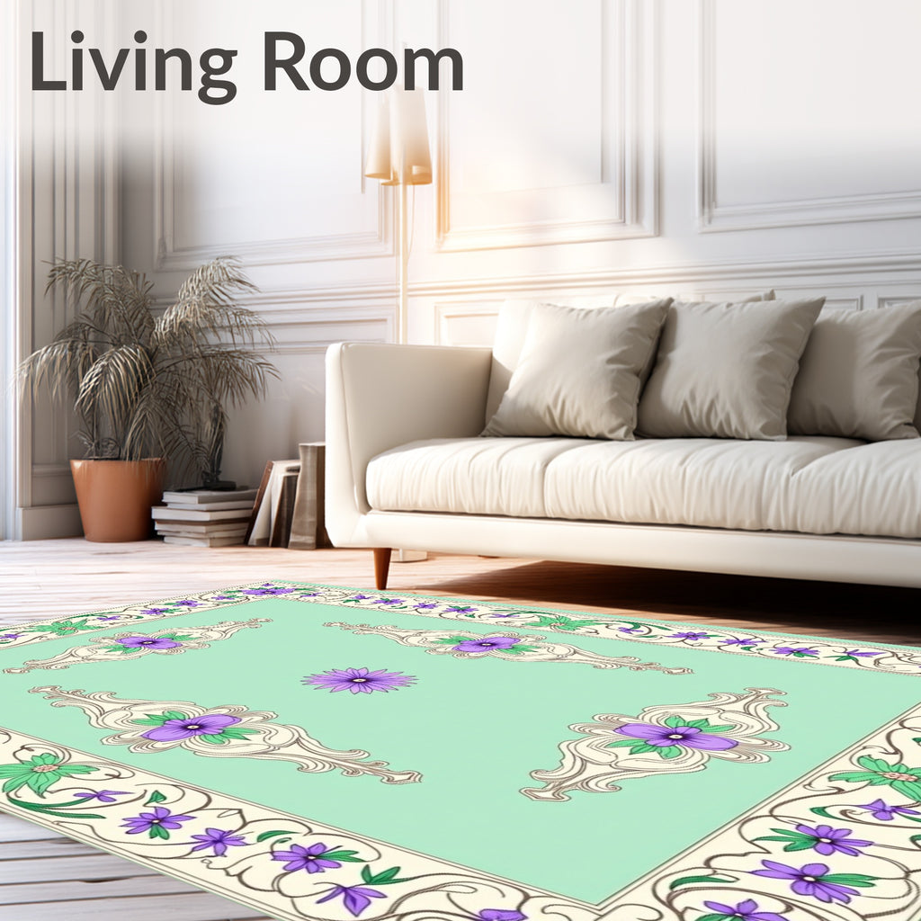 Elegant Purple Floral Border Design Rug