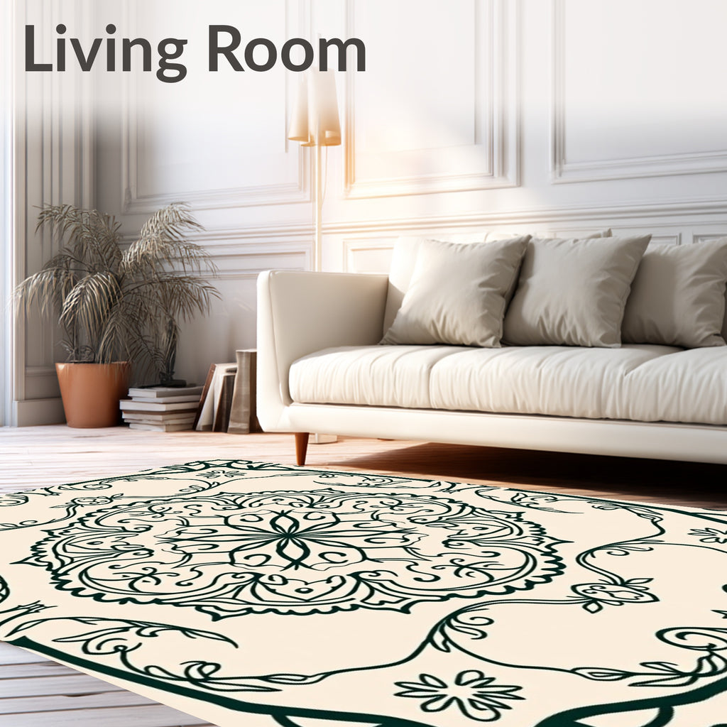 Ornate Floral Medallion Cream Rug