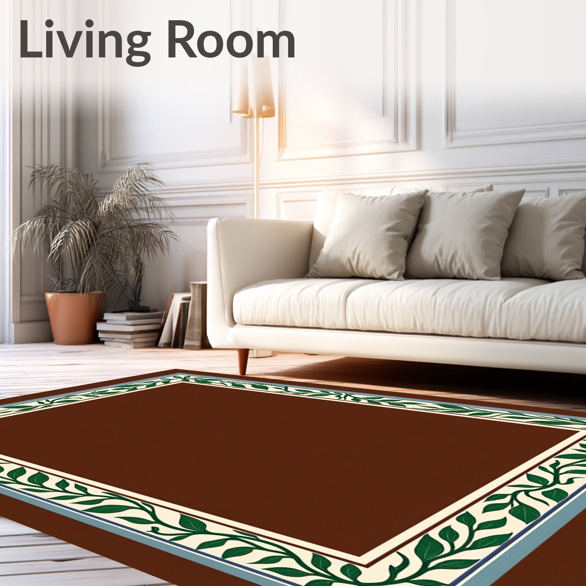 Green Leaf Vine Border Design Rug