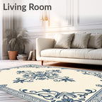 Vintage Blue Floral Scrollwork Design Rug