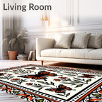 Bold Orange Green Butterfly Pattern Rug