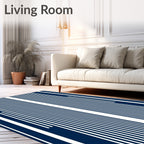 Navy And White Vertical Stripes Pattern Rug