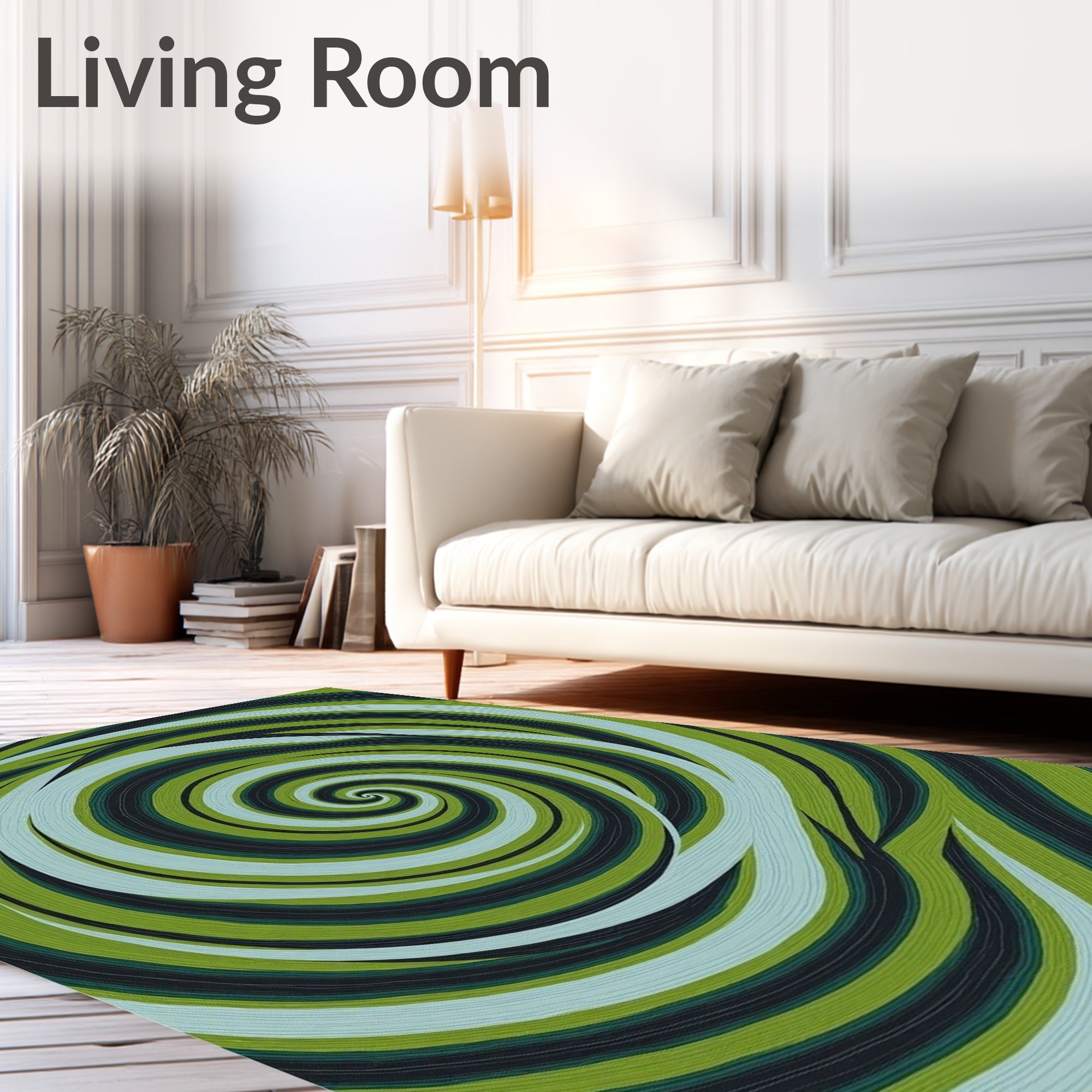 Abstract Green Swirl Design Rug