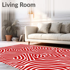Red White Organic Flowing Pattern Rug