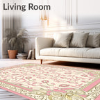 Ornate Floral Scrollwork Pink Cream Pattern Rug