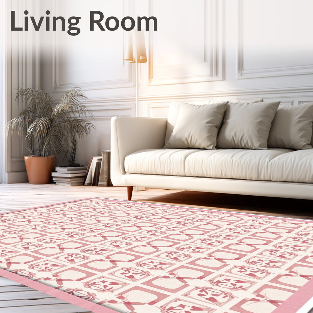Pink Geometric Floral Tile Rug