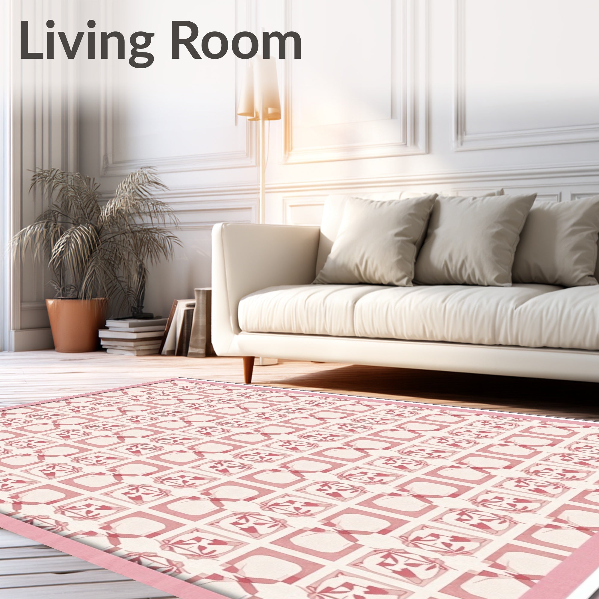 Pink Geometric Floral Tile Rug