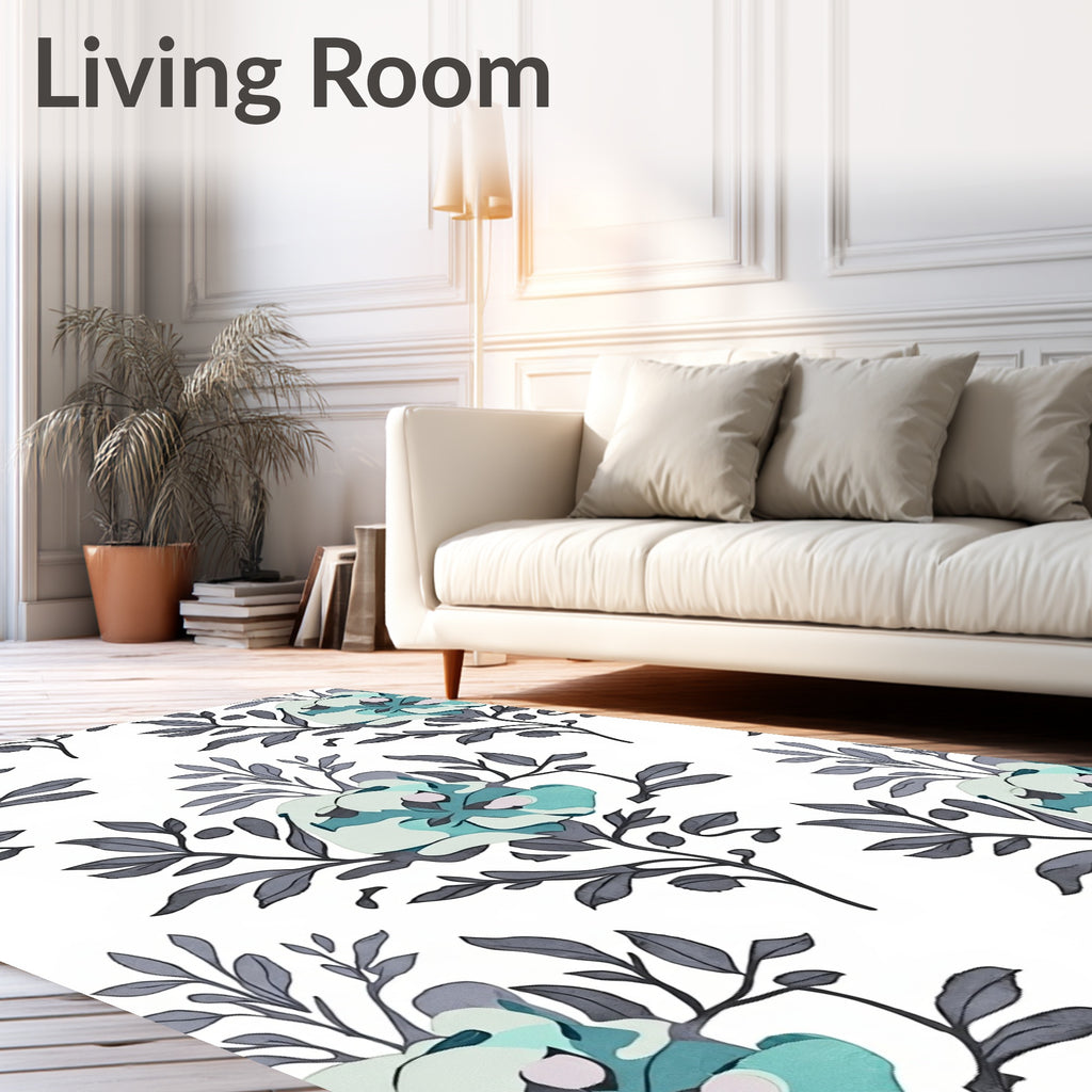 Abstract Floral Branches Blue-Green Pattern Rug