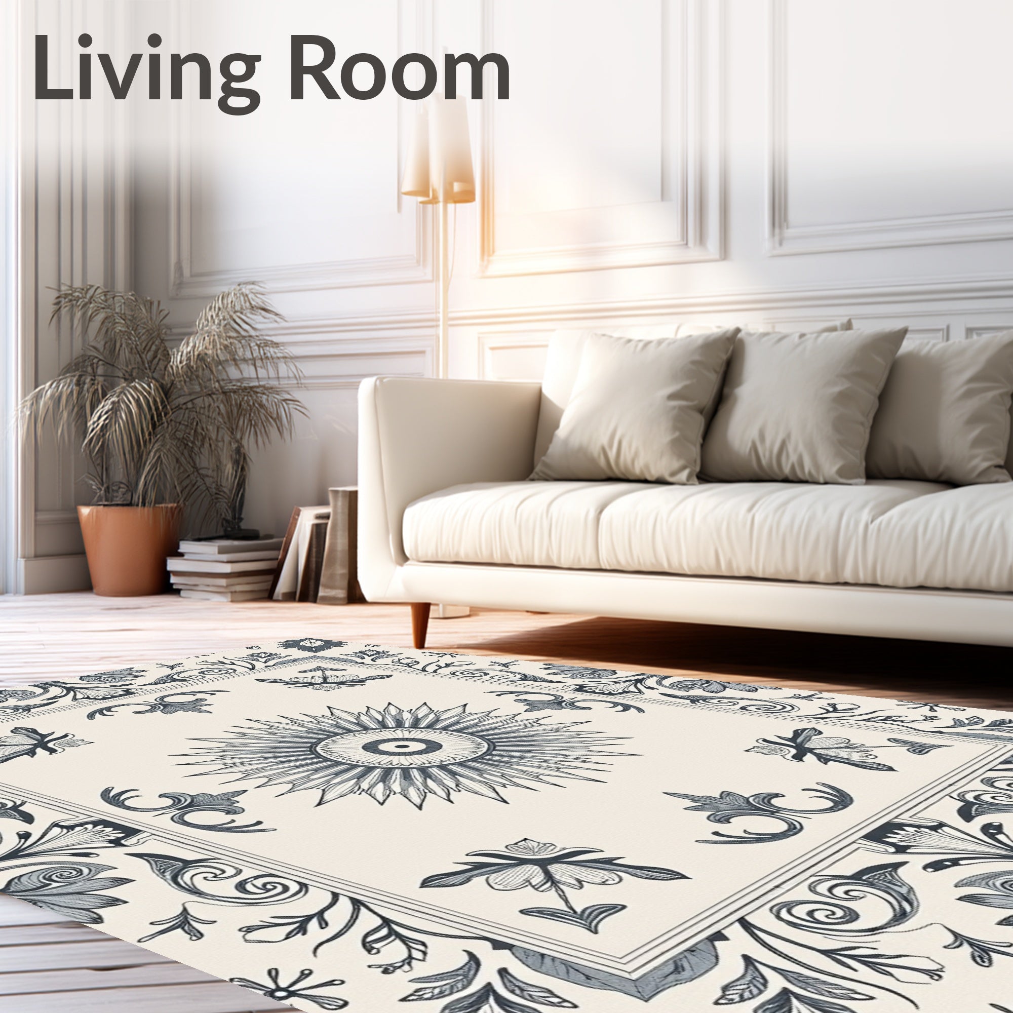 Ornate Floral Sunburst Tile Pattern Rug