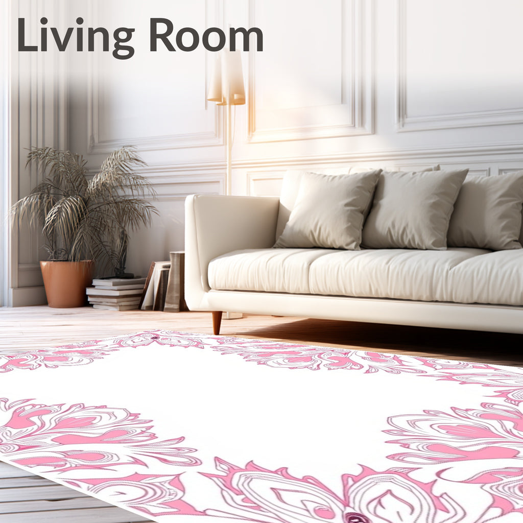 Pink Floral Mandala Border Design Rug