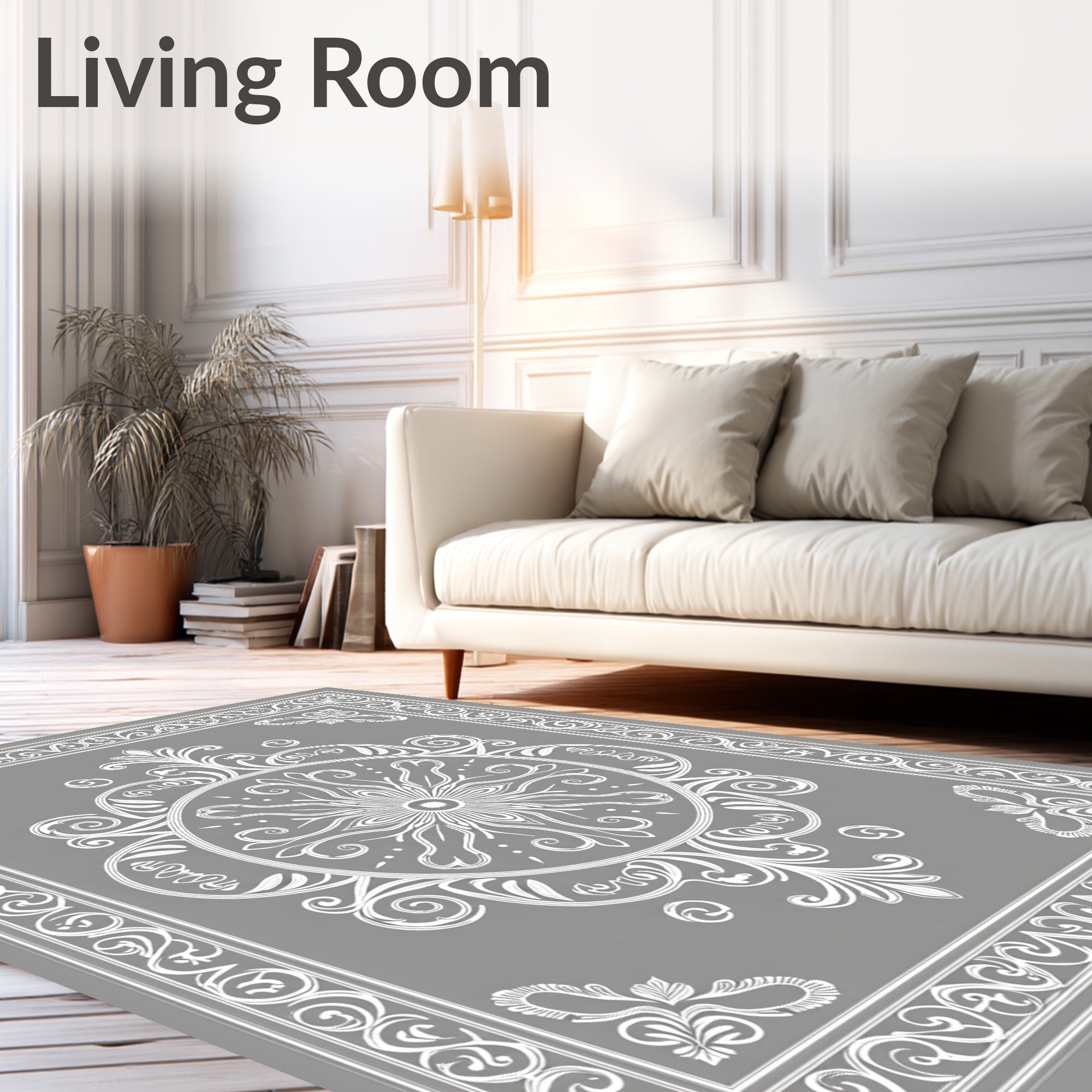 Classic White Floral Mandala Design Rug