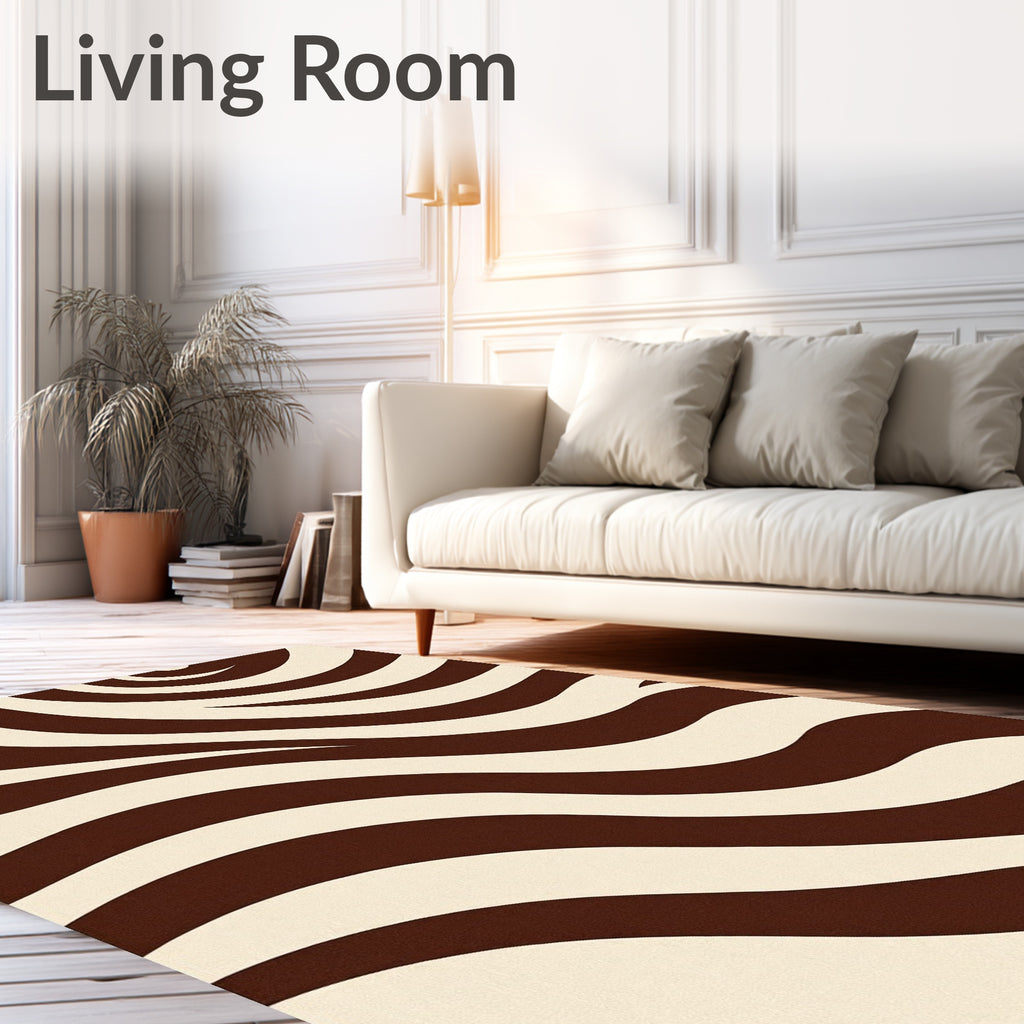 Bold Cream Brown Swirl Pattern Rug