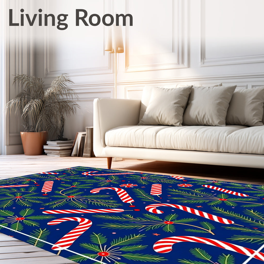 Blue Candy Cane Pine Sprig Toss Rug