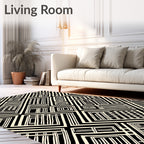 Geometric Grid Black Cream Pattern Rug