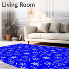 White Snowflakes and Leaves on Blue Rug