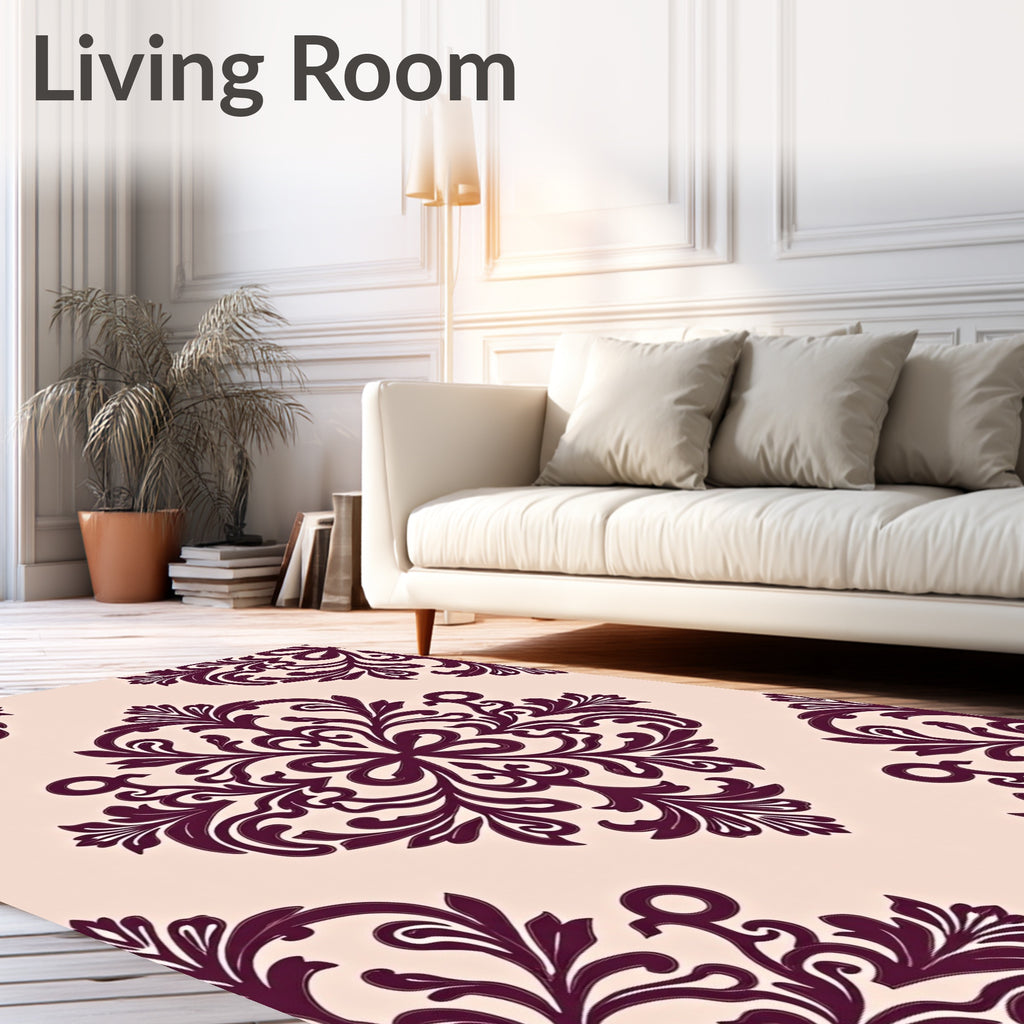 Rich Plum Damask Floral Pattern Rug